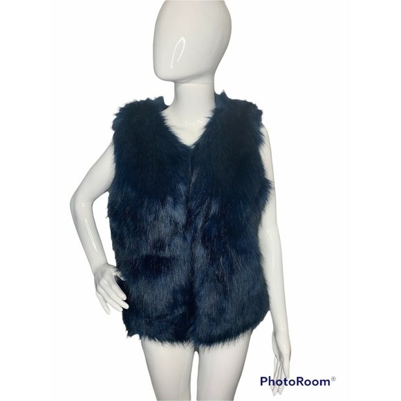 Laundry By Shelli Segal Jackets & Blazers - Laundry By Shelli Segal Women's S/M Blue Faux Fur Black Vest Lined Soft …